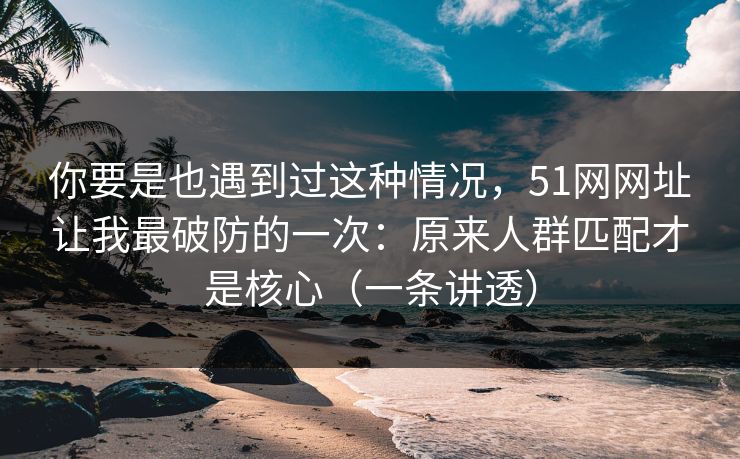 你要是也遇到过这种情况，51网网址让我最破防的一次：原来人群匹配才是核心（一条讲透）