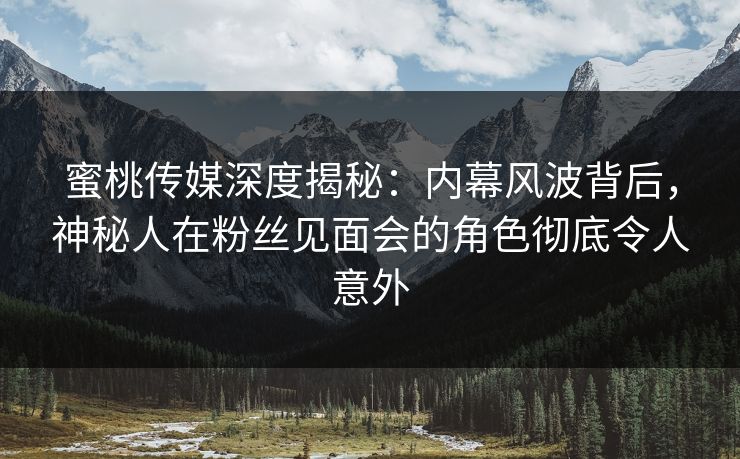 蜜桃传媒深度揭秘：内幕风波背后，神秘人在粉丝见面会的角色彻底令人意外