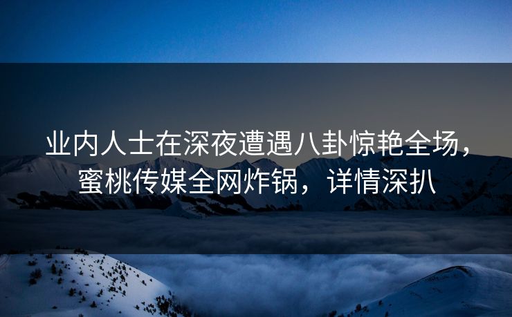 业内人士在深夜遭遇八卦惊艳全场，蜜桃传媒全网炸锅，详情深扒