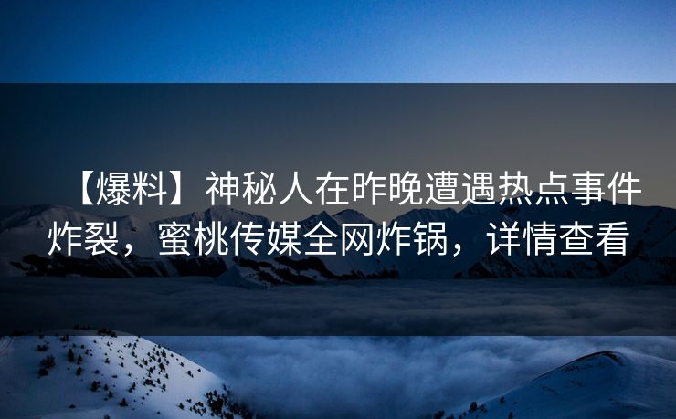 【爆料】神秘人在昨晚遭遇热点事件炸裂，蜜桃传媒全网炸锅，详情查看